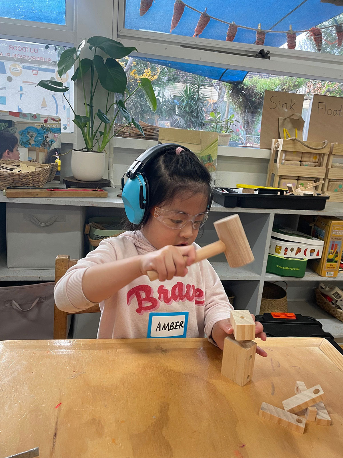 Student learning Woodworking Skills